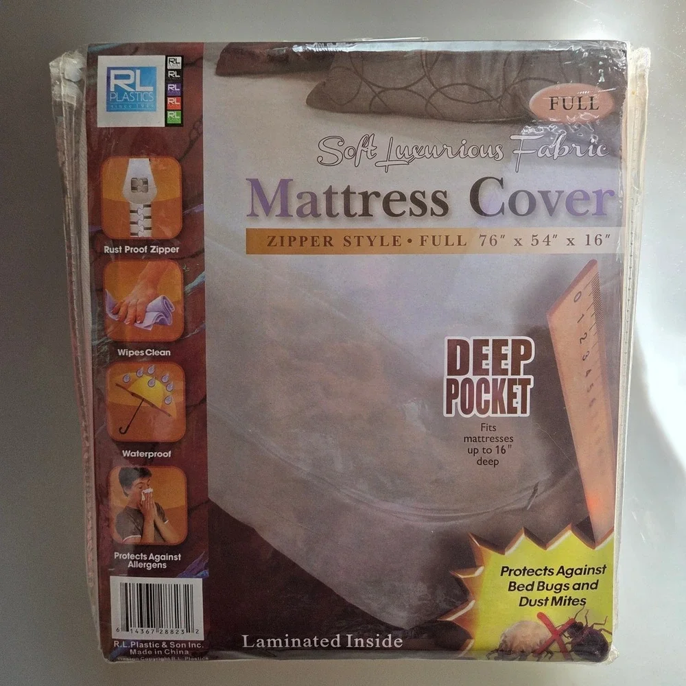 RL Plastics Full Mattress Cover Zipper Style‎ Waterproof Bed Bug Protector 16in